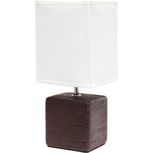 Small table lamp faux stone base fabric shade bedside nightstand desk lighting